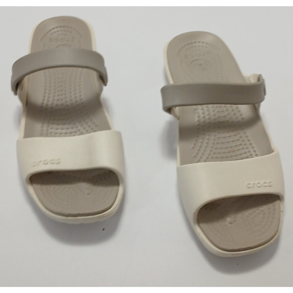 Women's Crocs Beige Open Toe Slip On Slide Sandles Size 6 - Picture 1 of 4